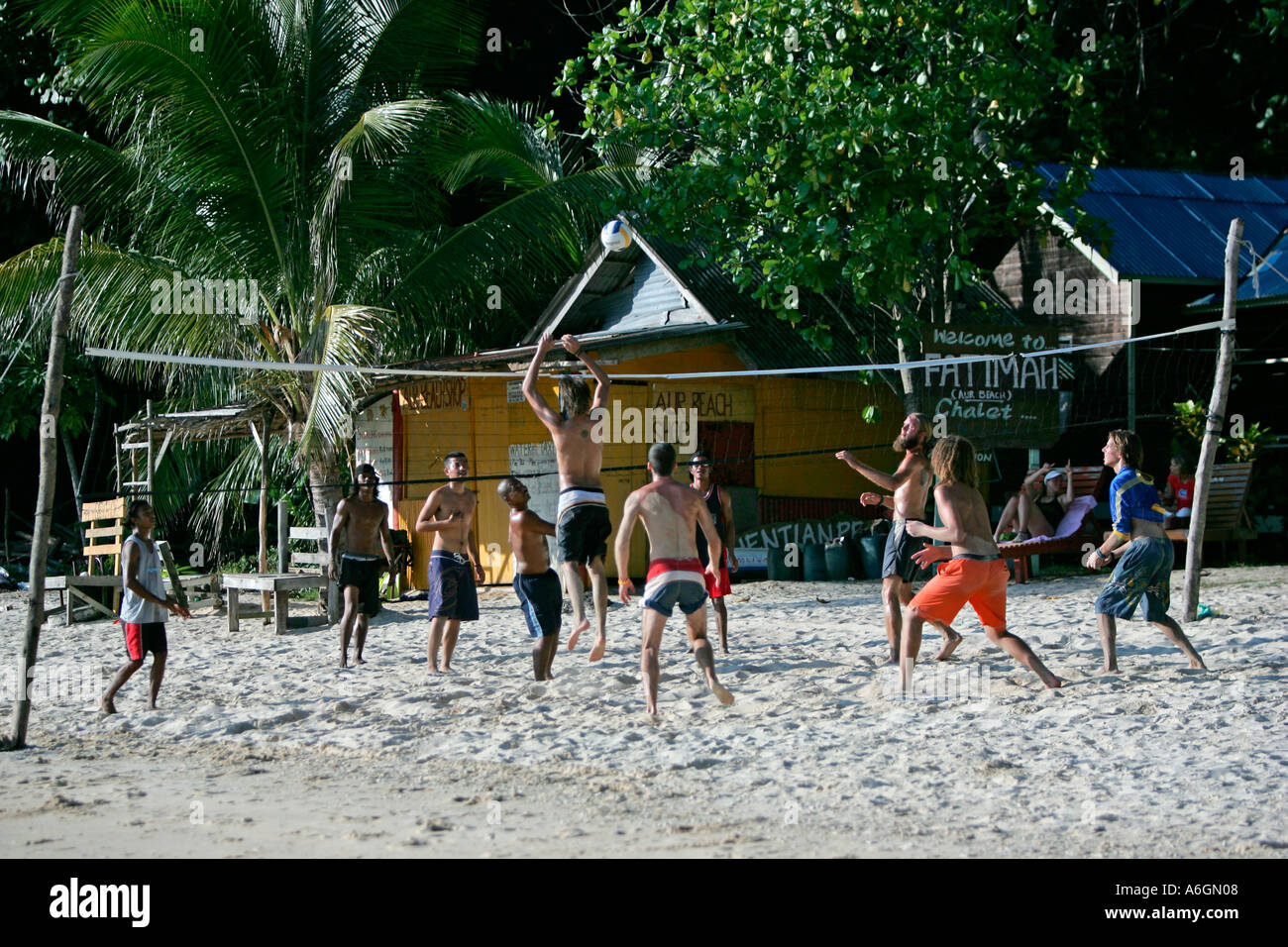 Beach-Volleyball Coral Bay Perhentian Kecil Malaysia Stockfoto