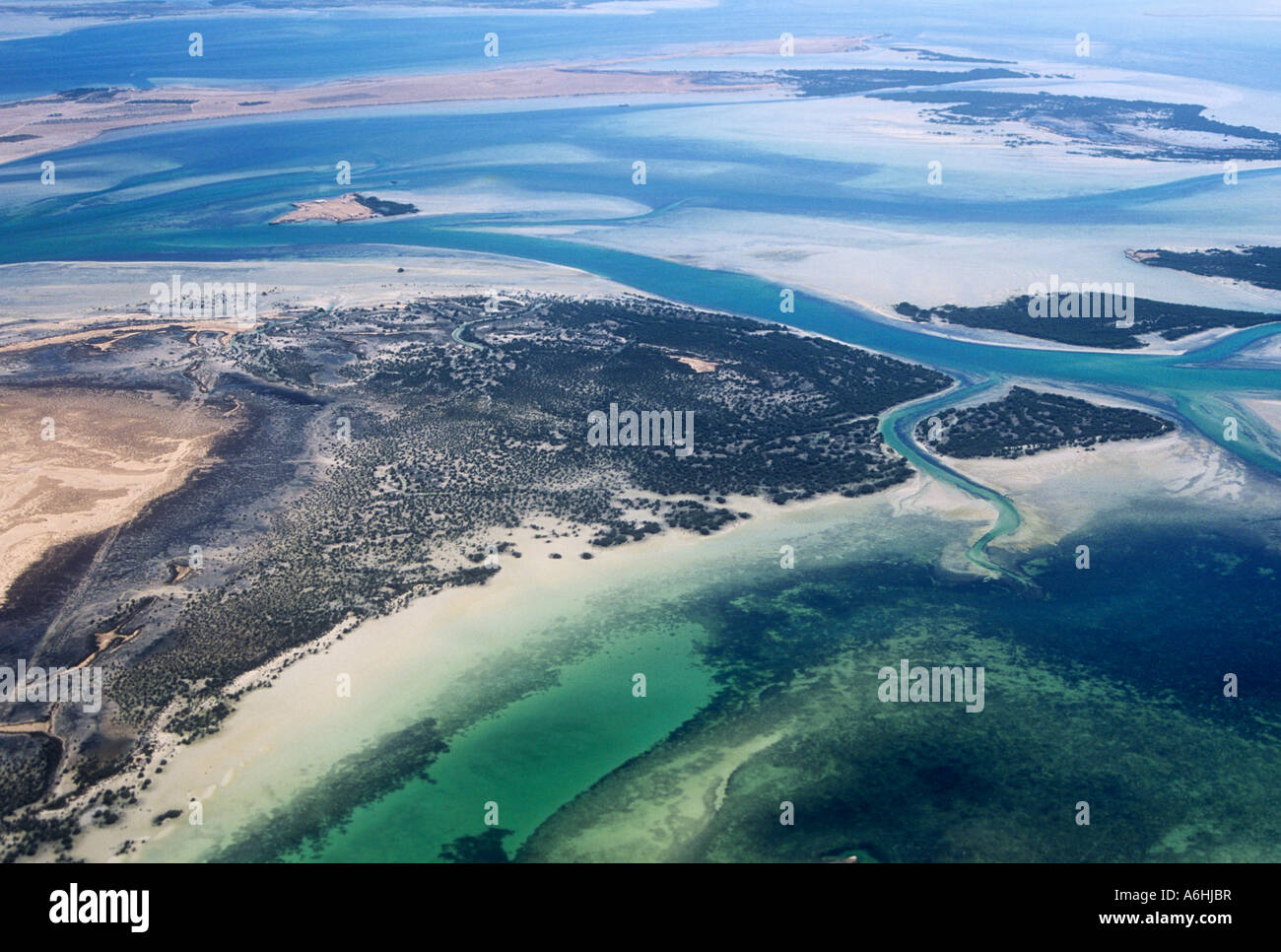 Küste von Abu Dhabi, Vereinigte Arabische Emirate-Luftbild Stockfoto