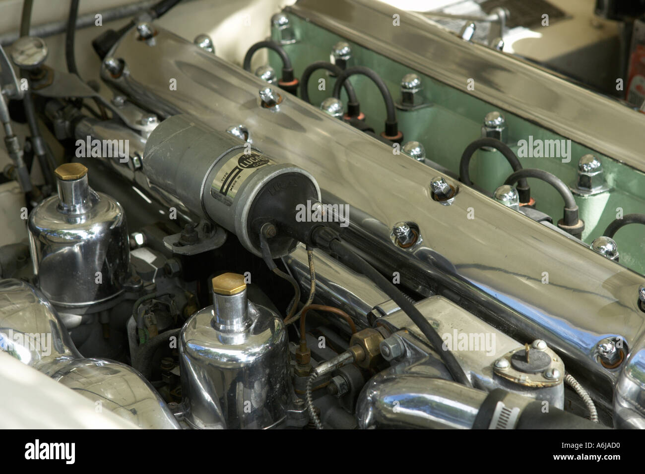 Jaguar XK150 Motor Bucht Detail closeup Stockfoto