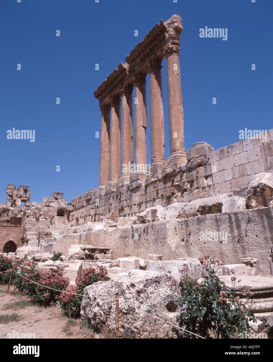 Tempel des Jupiter mit korinthischen Säulen, Baalbeck, Bekaa-Tal, der Libanesischen Republik Stockfoto