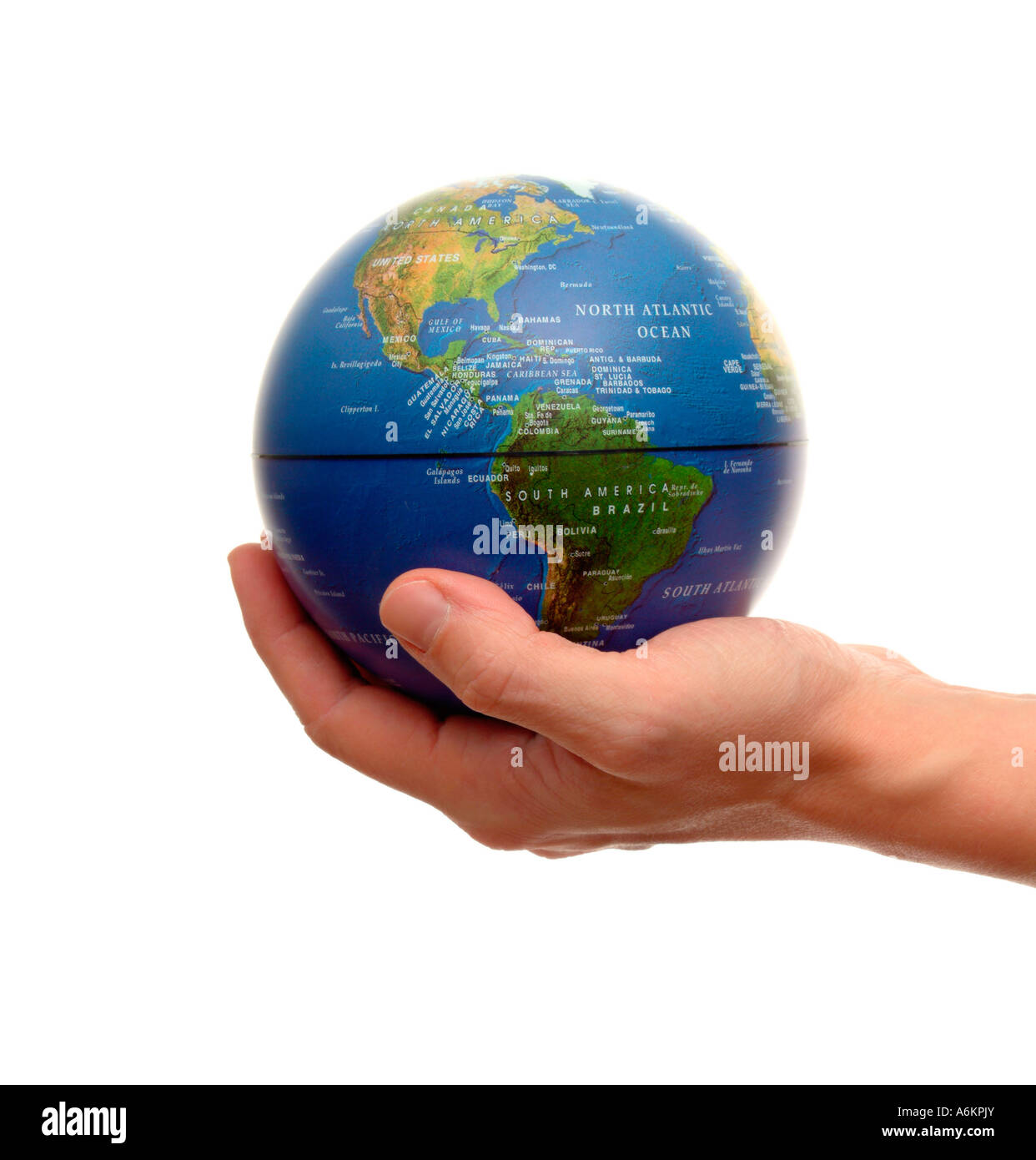 Hand hält einen Globus Stockfoto