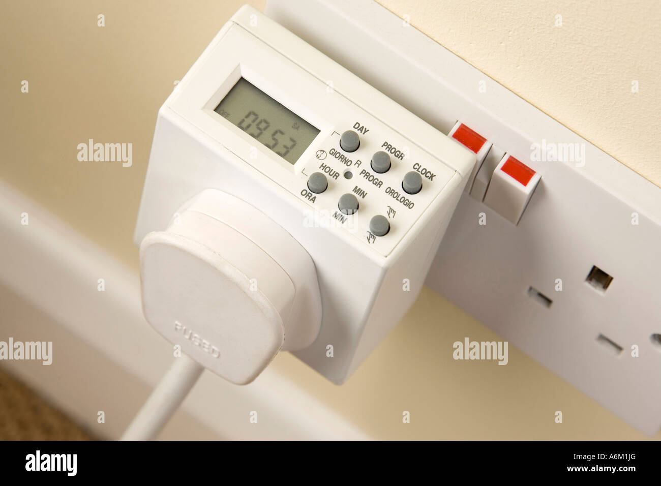 digitalen Gerät Timer Netzteil Stecker / Buchse Stockfoto