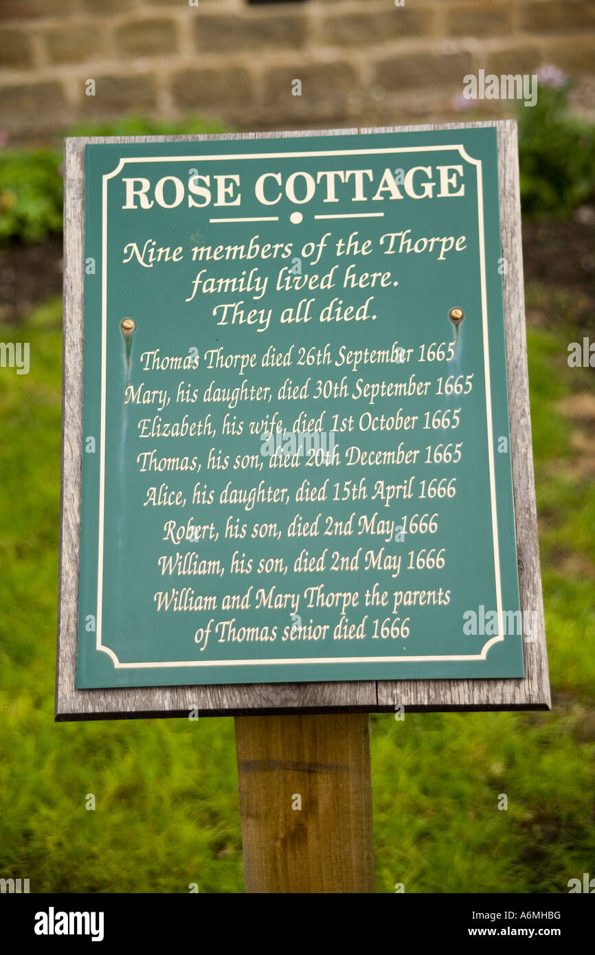 Rose Cottage anmelden Eyam, Derbyshire, England Stockfoto