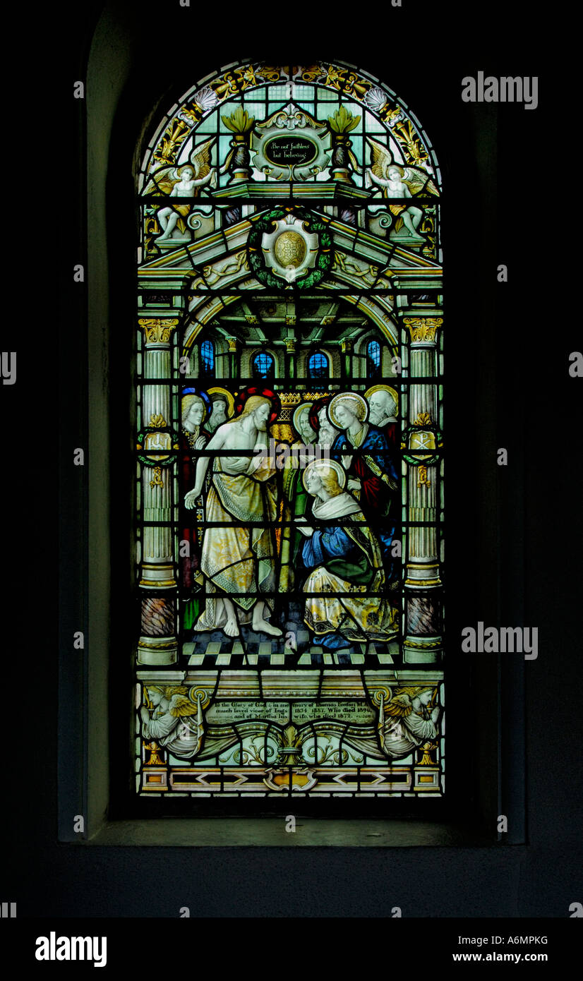 Christus mit den Jüngern. Nord-Fenster, Kirche der Heiligen Anna, Ings. Nationalpark Lake District, Cumbria, England, Großbritannien, Europa Stockfoto