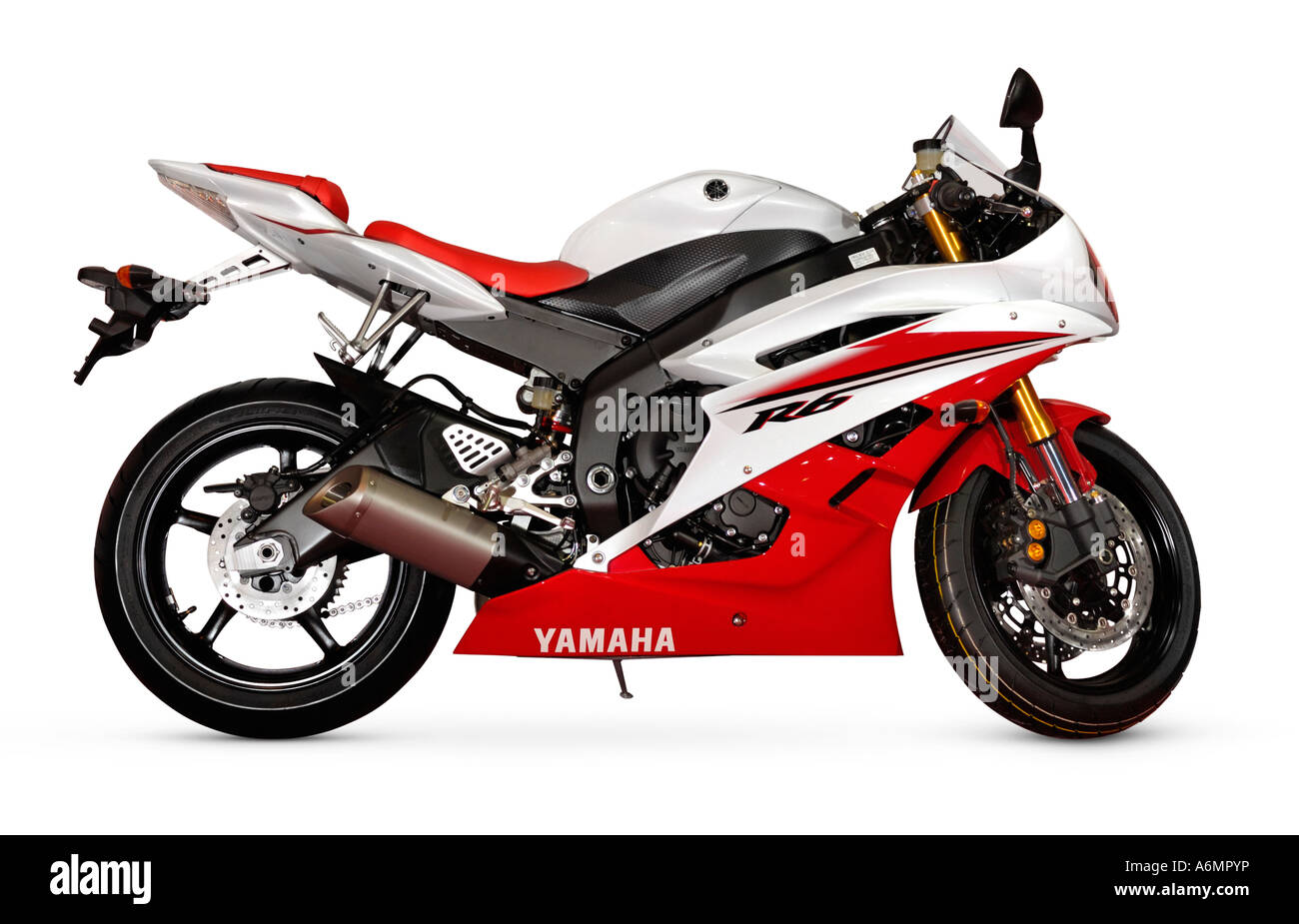 Im Mittelgewicht supersport Motorrad Yamaha YZF R6 2006 rot weiß racing Motorrad Stockfoto