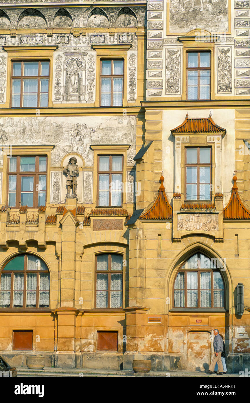 Fassade des 16. Jahrhundert alten Rathaus Prachatice Süd Böhmen Tschechien Europa Stockfoto