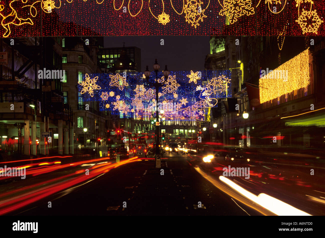 Christmas Lights Regent Street London England, Vereinigtes Königreich Stockfoto
