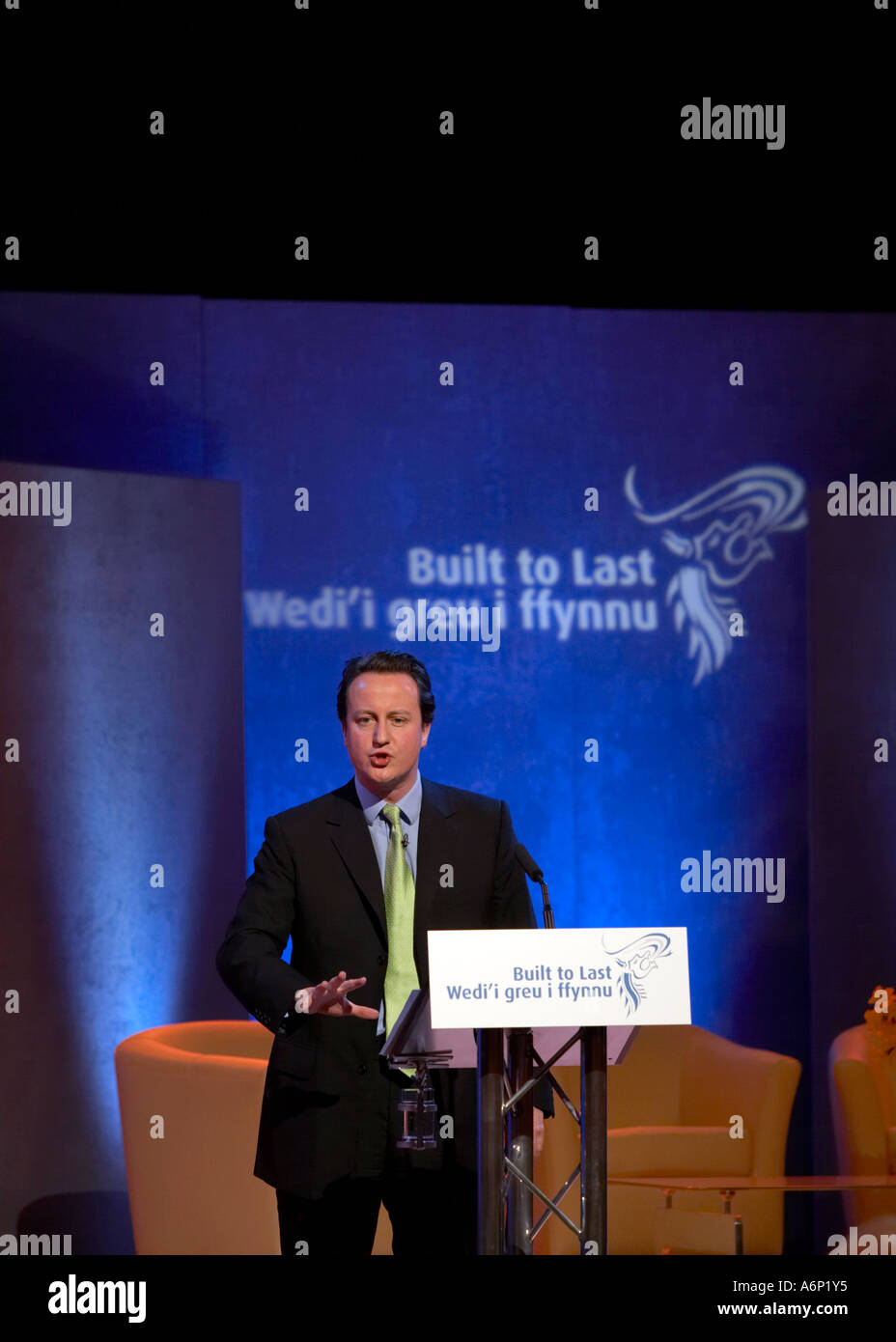 Premierminister David Cameron bei einer Waliser konservative Partei-Konferenz in Llandudno, Nordwales Stockfoto