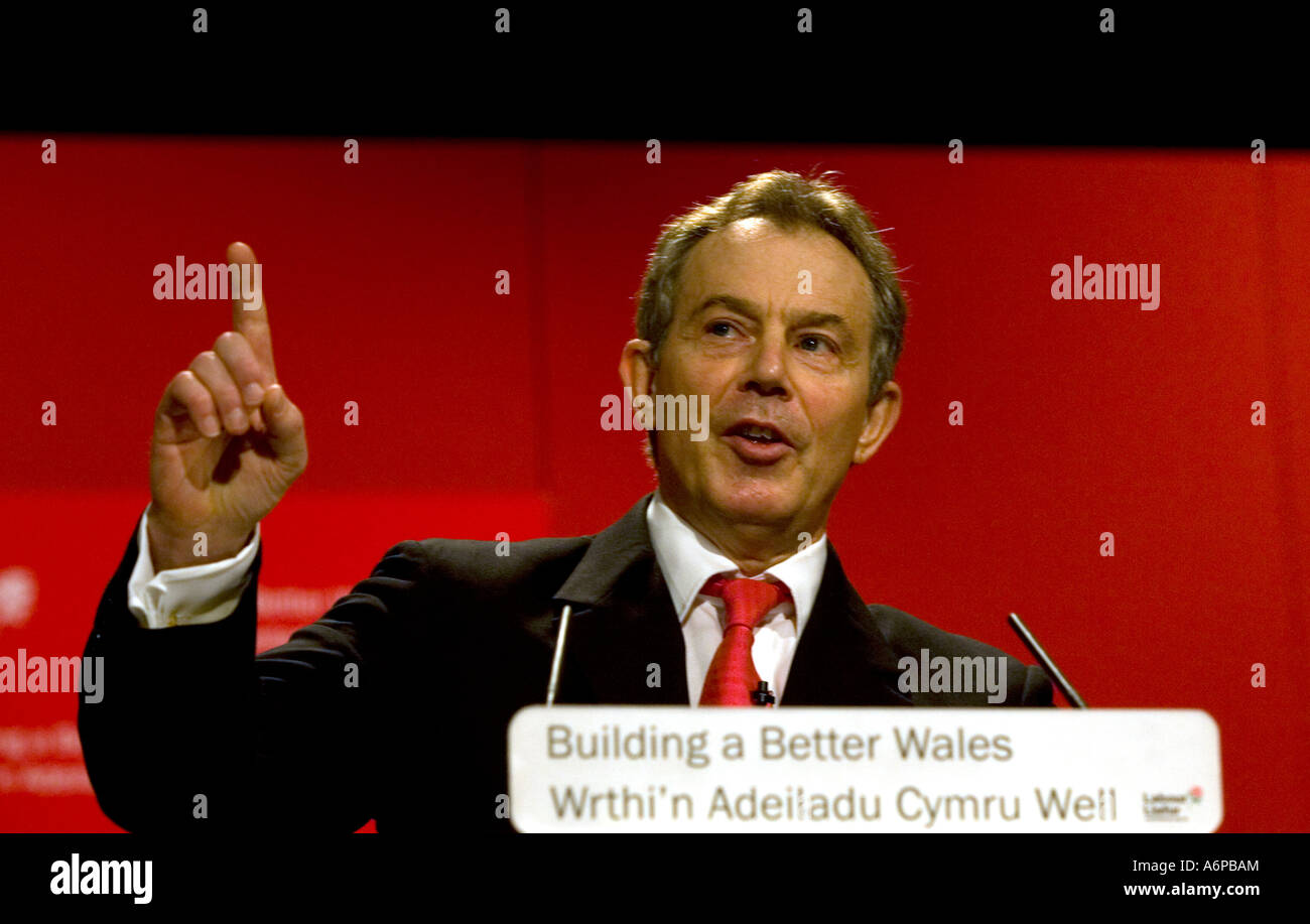 Ex-British Prime Minister Tony Blair Adressierung ein Welsh-Labour-Parteitag Stockfoto