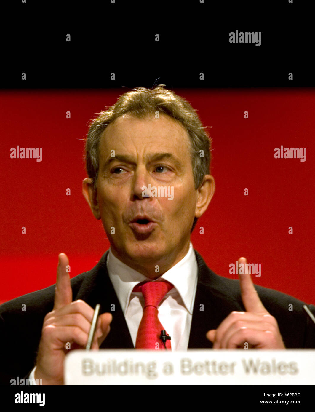 Ex-British Prime Minister Tony Blair Adressierung ein Welsh-Labour-Parteitag Stockfoto