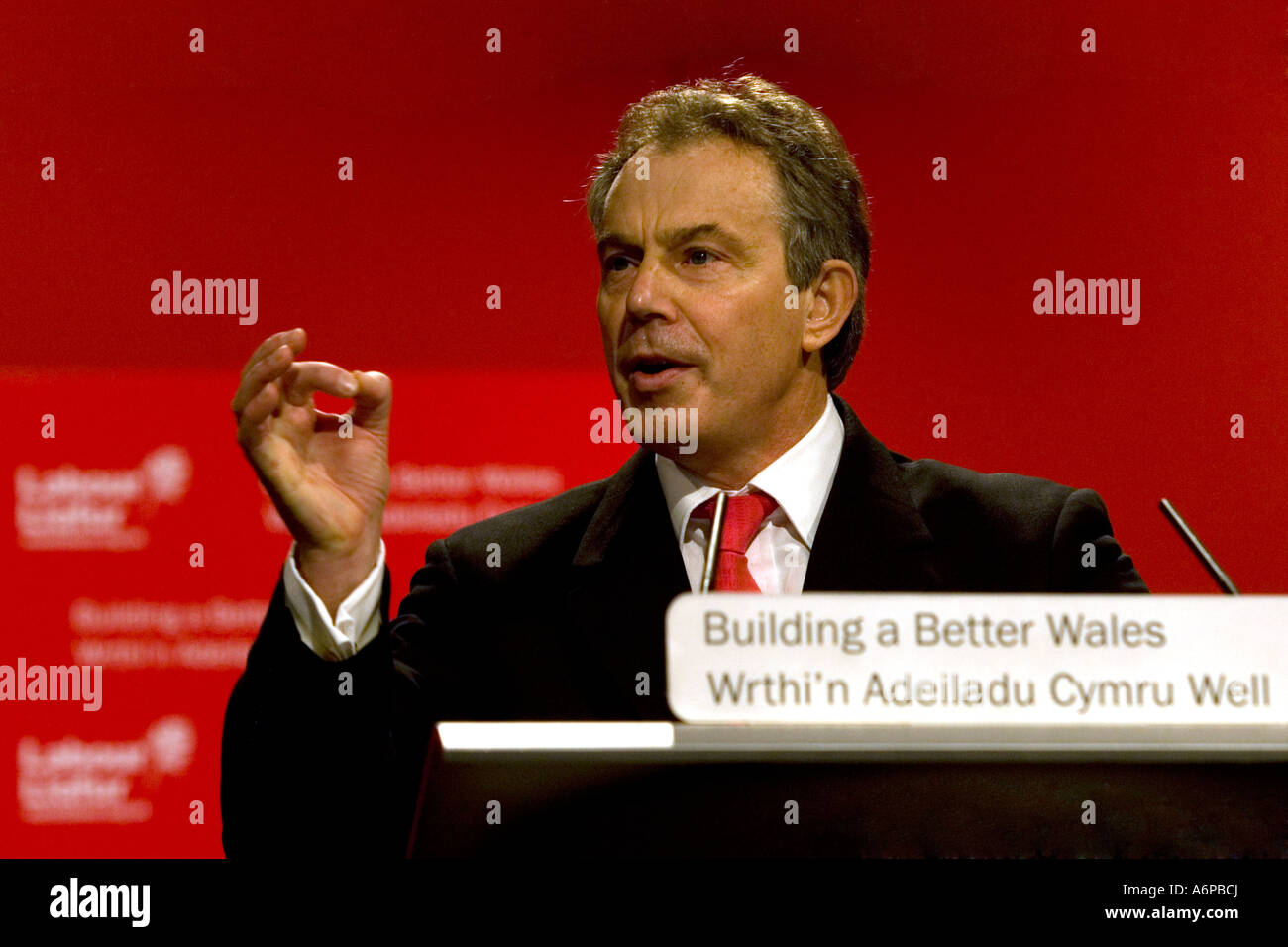 Ex-British Prime Minister Tony Blair Adressierung ein Welsh-Labour-Parteitag Stockfoto