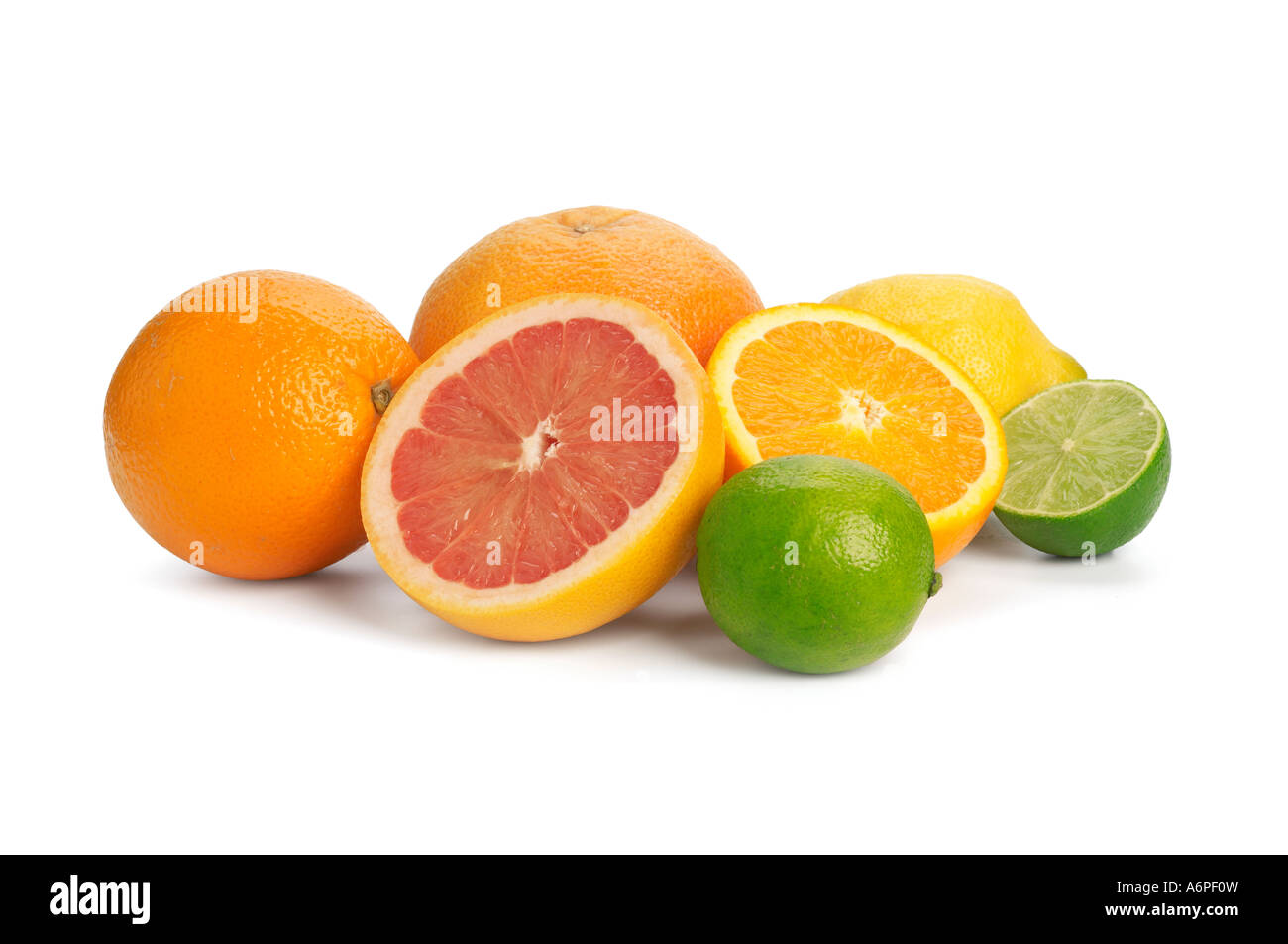 Sammlung von Zitrusfrüchten rote Grapefruit Orangen Zitronen und Limetten Stockfoto