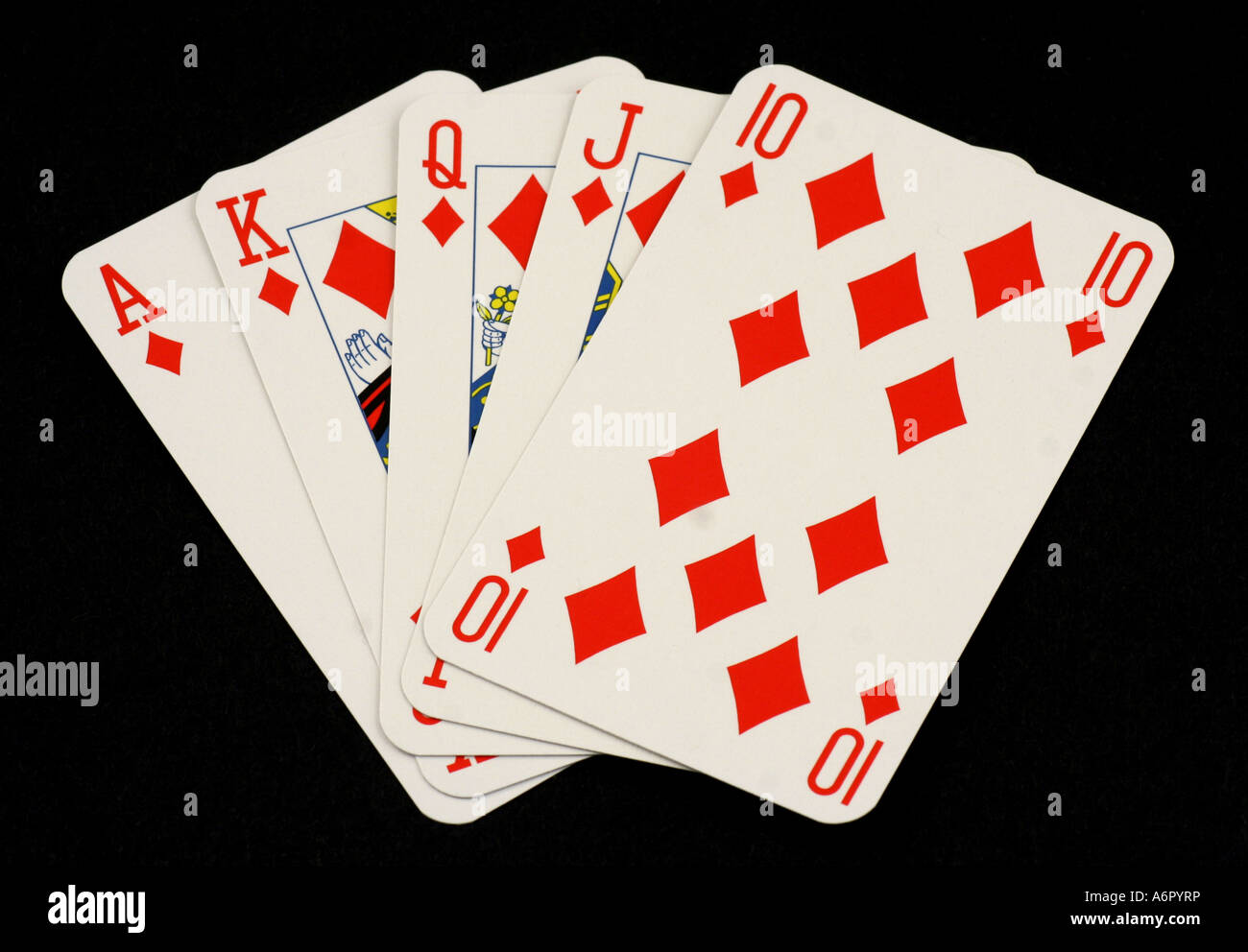 Royal Flush, höchste Wertung Pokerhand. Stockfoto