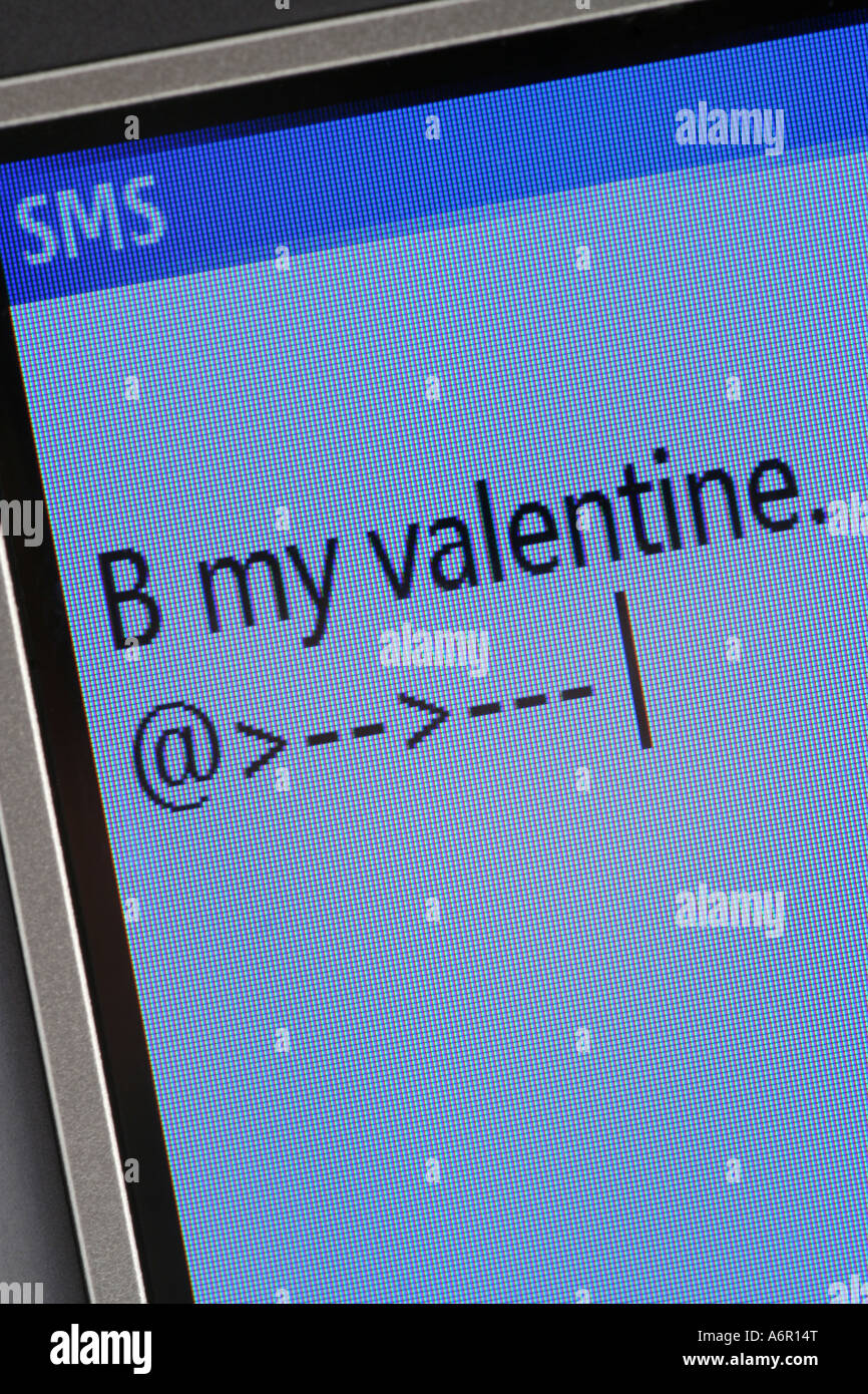 SMS - ' B mein Valentinsgruß @>-->---" Stockfoto