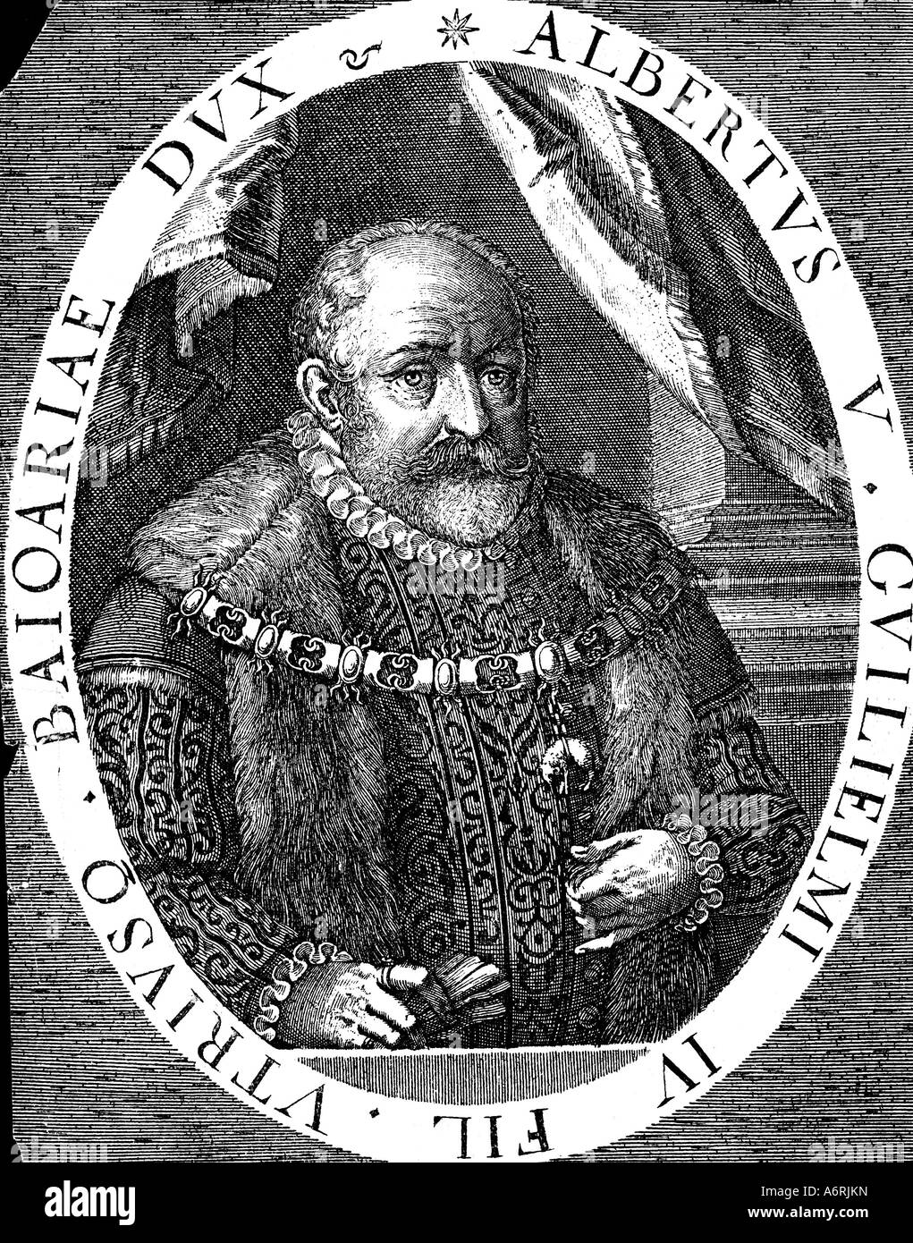 "Albert V,"der großmütige", 29.2.1528 - 4.10.1579, Herzog von Bayern seit 7.3.1550, Porträt, Kupfer Gravur, Wittelsbach, Stockfoto