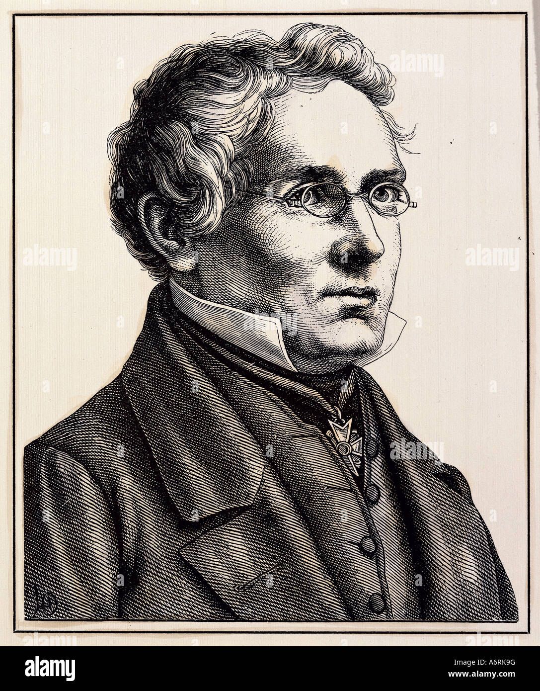 Varnhagen von Ense, Karl August, 21.2.1785 - 10.10.1858, deutscher Autor / Schriftsteller, Porträt, Kupferstich von Hugo Bürkner, um 1890 Stockfoto