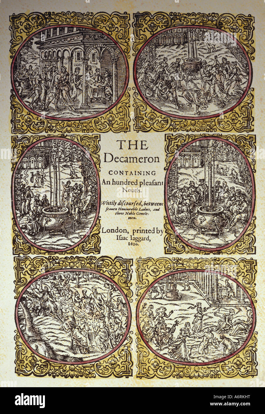 "Boccaccio, Giovanni, 16.6. 1313 - 21.12.1375, italienischer Autor/Schriftsteller, Werke, "Decamerone", 1348-1353, Titel, Thema, Englisch Stockfoto