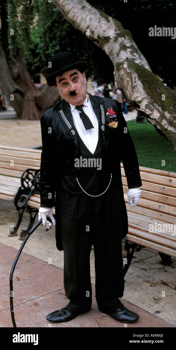 chilenische Straße Entertainer Mimik Charlie Chaplin, Stockfoto