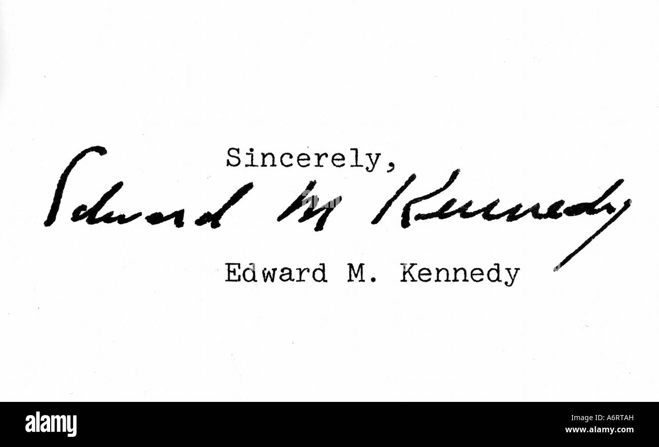 "Kennedy, Edward Moore 'Ted', * 22.2.1932, US-amerikanischer Politiker, seine Unterschrift, Demokrat, Demokraten, demokratische Partei, USA, Pol Stockfoto