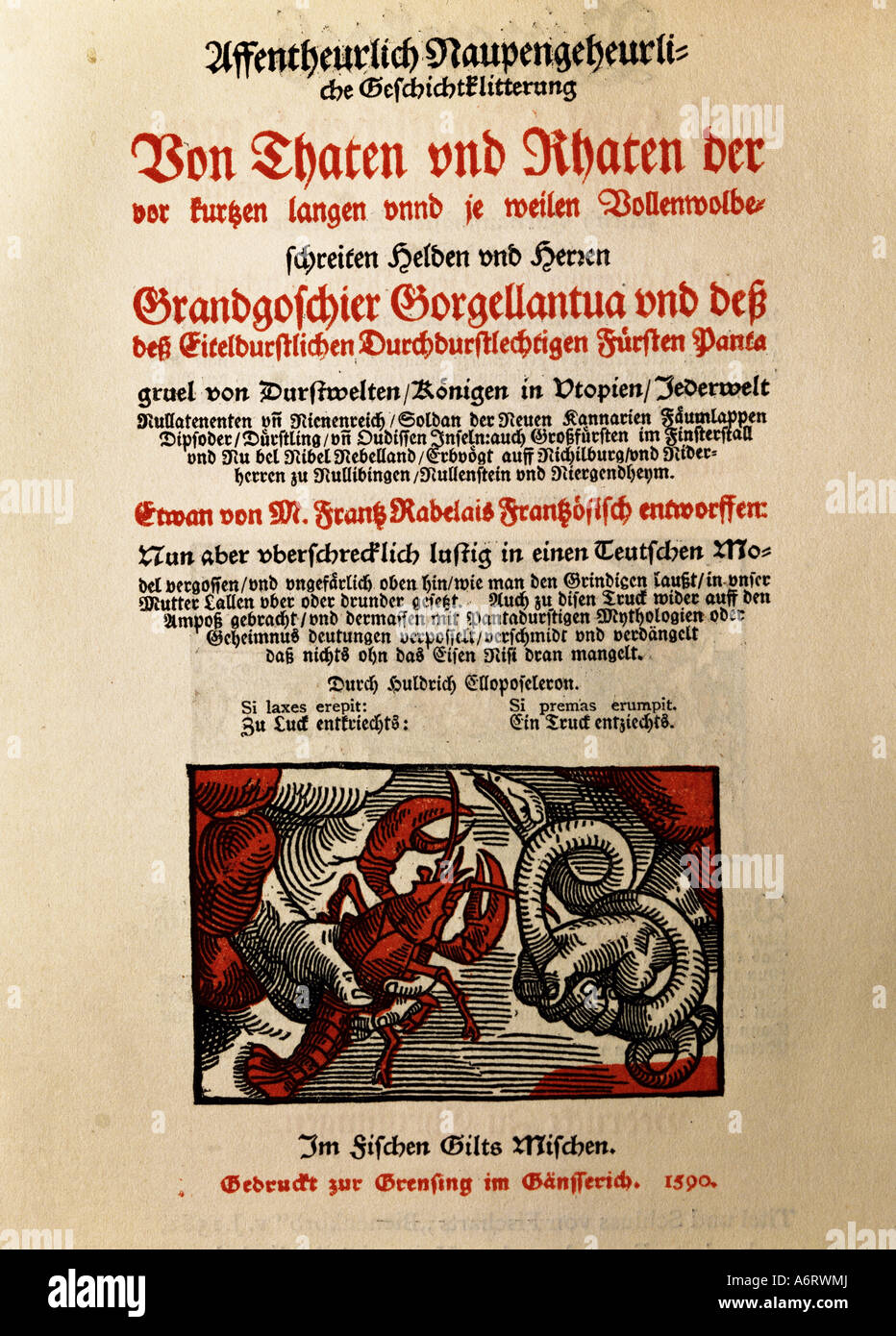 "Rabelais, Francois, ca. 1494 - 9.4.1553, Französisch Autor/Schriftsteller und Humanist, Werke,"Gargantua und Pantagruel", deutsche Ausgabe Stockfoto