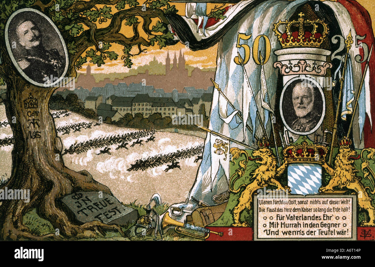 Militär, Deutschland, Kavalleristen, 1. Königl. Bayerischer Lancer 'Kaiser Wilhelm II., König von Preßen', Postkarte, 50. Regimentsjubiläum, Bamberg 1913, Stockfoto