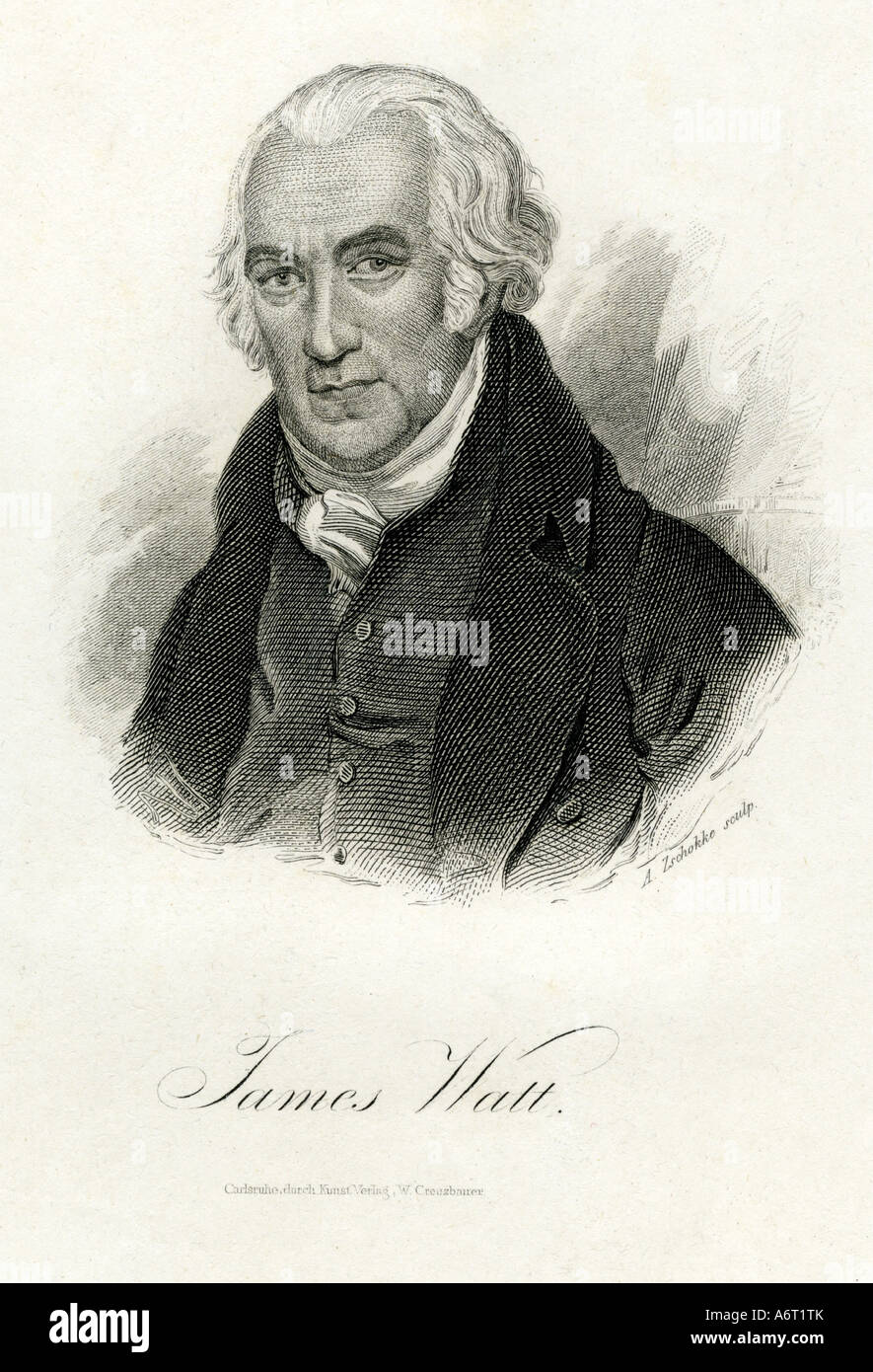 Watt, James, 19.1.1736 - 19.8. 1819, britischer Ingenieur und Erfinder, Portrait, Stahlstich von A.Zschokke, Karlsruhe, 19. ce Stockfoto