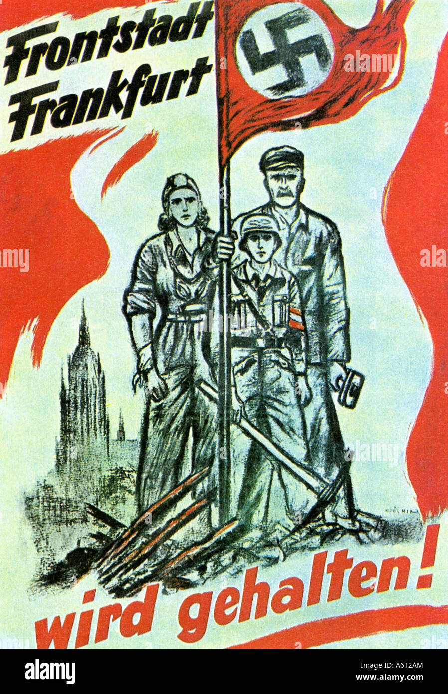 Veranstaltungen, Zweiter Weltkrieg, Propaganda, Deutschland, Plakat "Frontstadt Frankfurt wird stattfinden!", 1945, Stockfoto