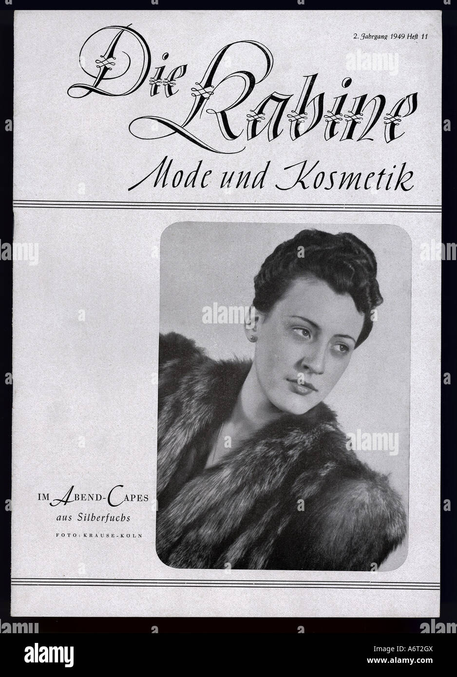 Zeitschriften/Zeitungen, "Die Kabine", 2. Band, Nummer 11, 1949, Deutschland, Mode, Kosmetik, Zeitschrift, Nachkriegsära, 20. Jahrhundert, Stockfoto