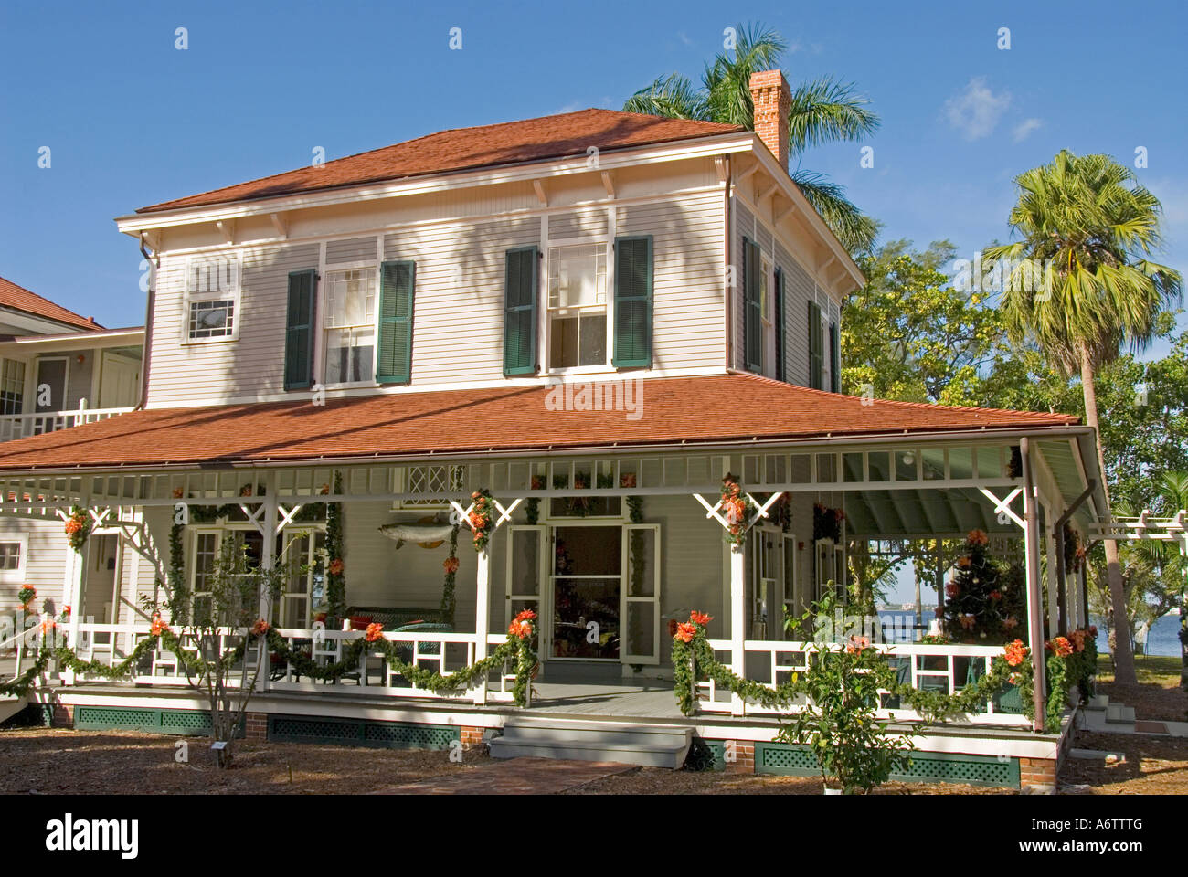 Thomas Edison Winter home Immobilien Fort Myers Florida mit Weihnachtsschmuck Stockfoto