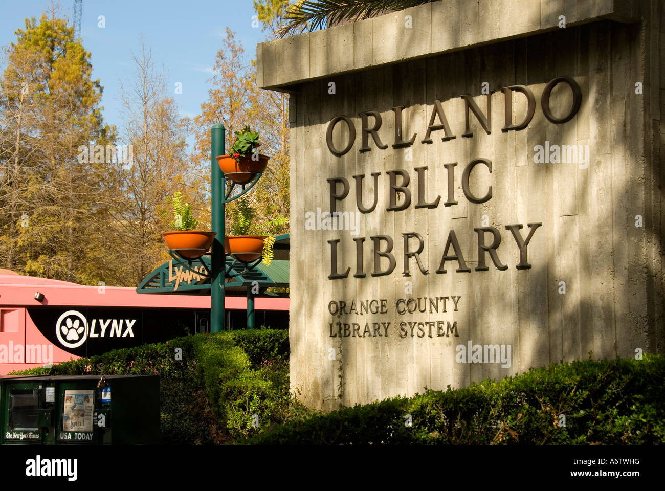 Orlando Florida fl Innenstadt Stadtbibliothek Zeichen Stockfoto