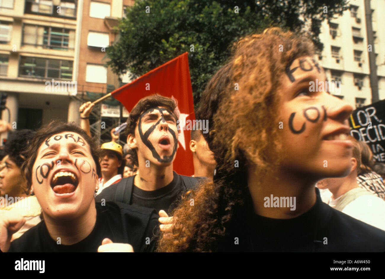Studenten protestieren Demonstration für die Amtsenthebung von Präsident Fernando Collor de Melo Aktivismus Brasilien und Rio de Janeiro Demokratie Stockfoto