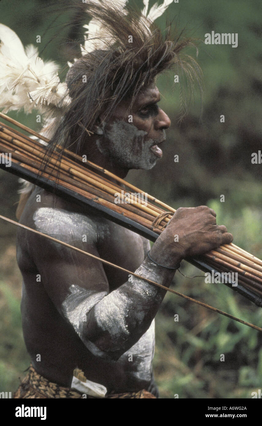 Asien, Indonesien, West Papua (Irian Jaya), Asmat Region, Beriten Dorf. Krieger-Profil Stockfoto