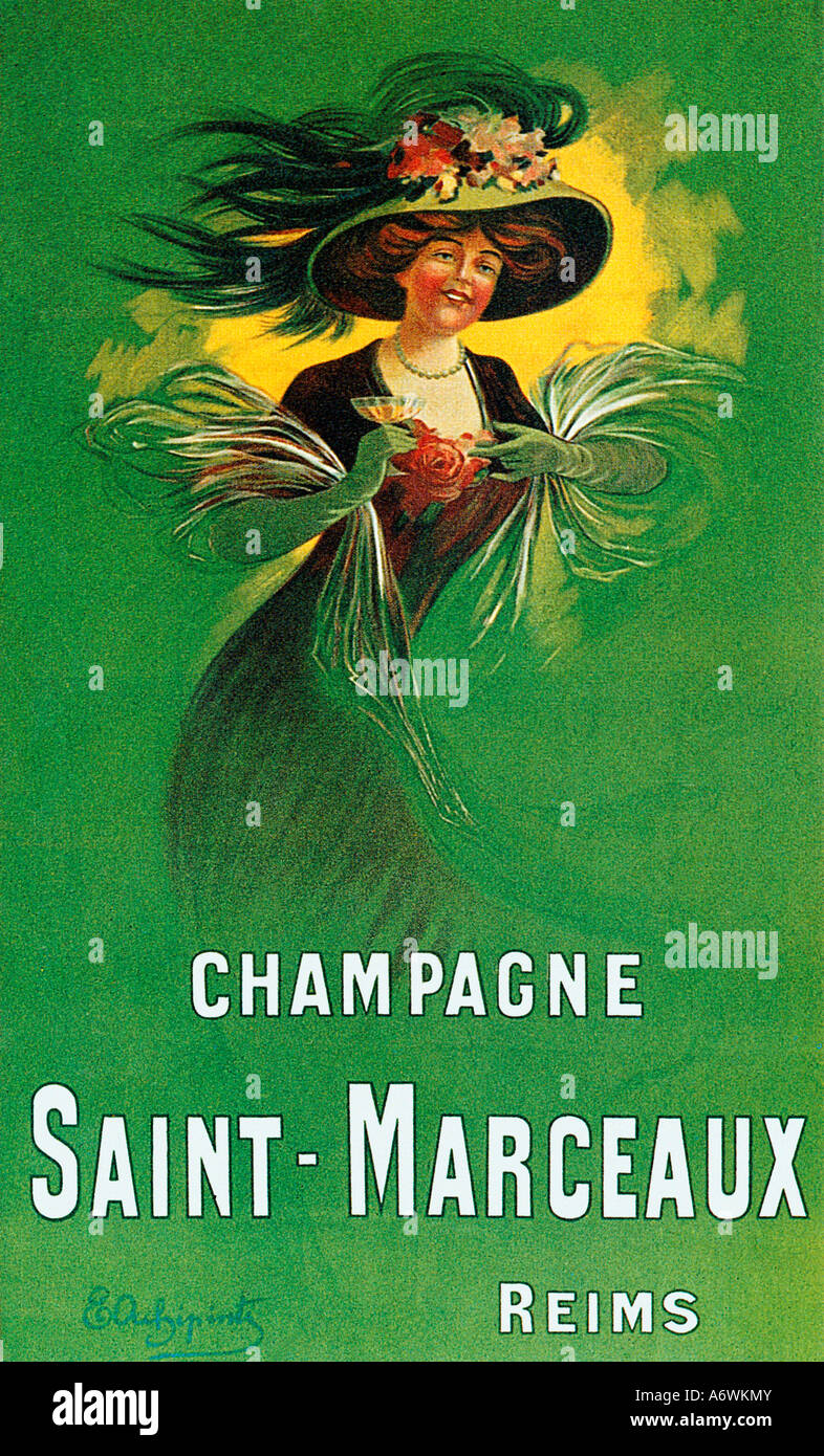 Champagner Saint Marceaux französischen Jugendstil-Plakat aus dem Jahr 1901 für Reims Haus Bildhauer René war ein Spross Stockfoto