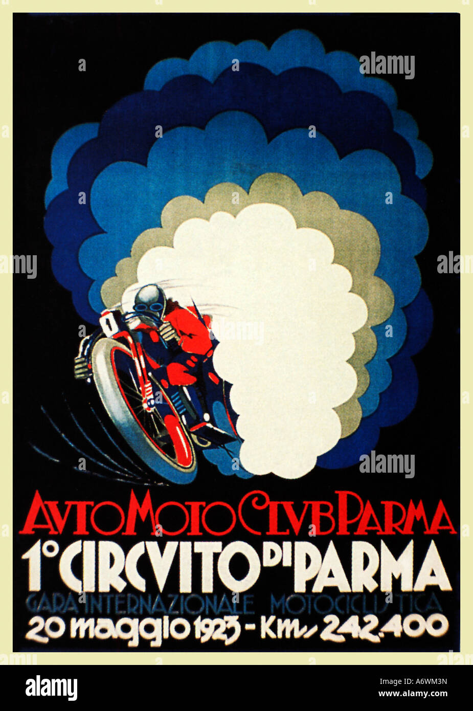 Circuito Di Parma 1923 Poster von Carboni für den Motor cycle-Rennen in der italienischen Stadt Stockfoto