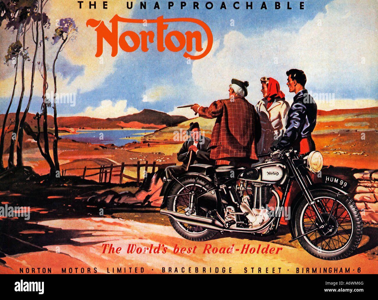 Unnahbar Norton 1948-Werbung für den berühmten englischen Motor cycle Welten besten Straße Halter Stockfoto
