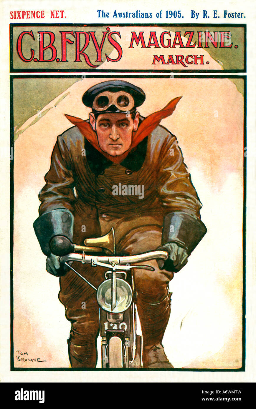 Motorrad Frys Magazin 1905 der Edwardian Sportmagazin mit einer Illustration von einem Motorradfahrer auf dem Cover Stockfoto