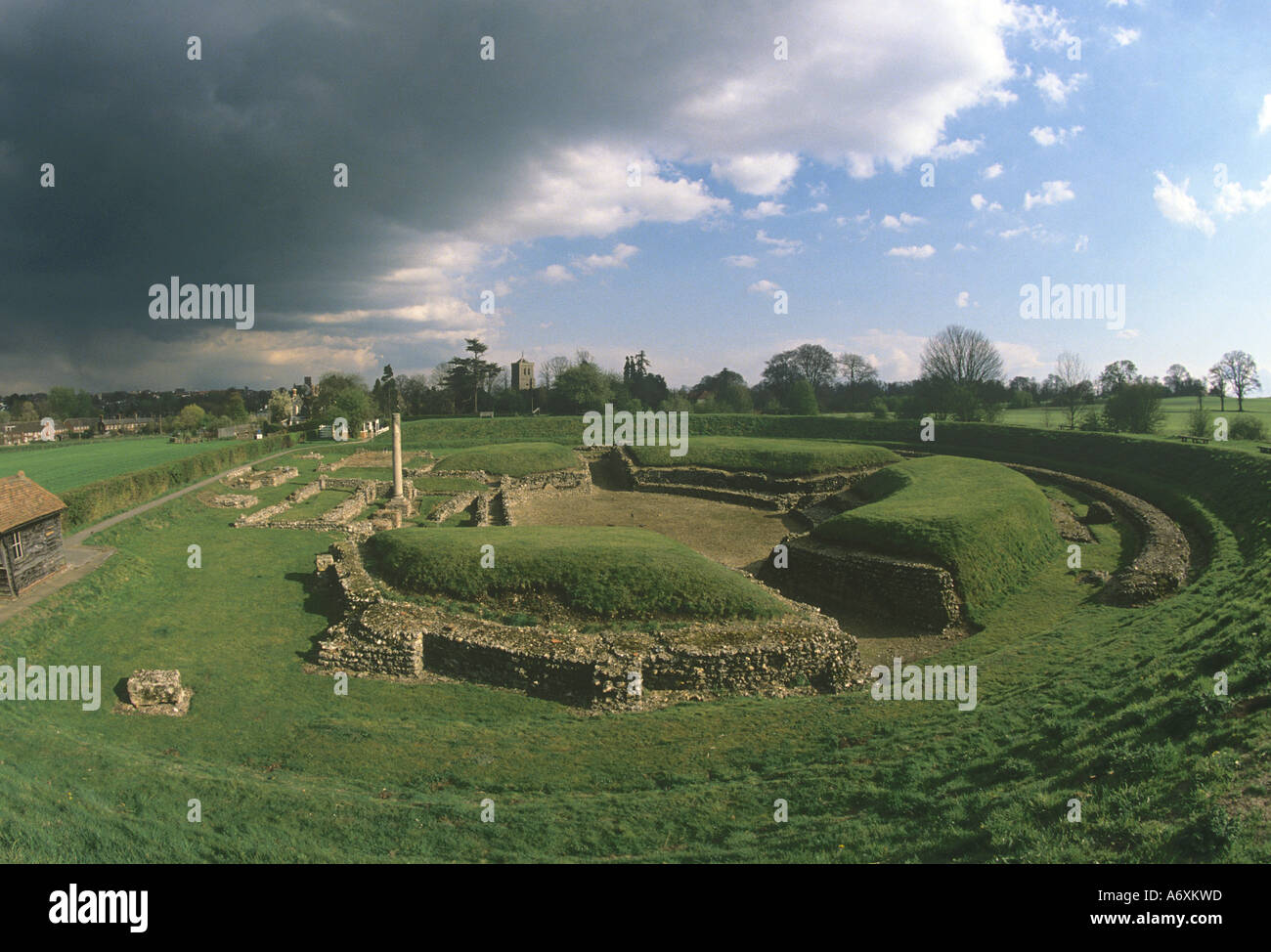 Verulamium römische Amphitheater St Albans 180 Fuß mit Platz für 1600 Zuschauer Hertfordshire Stockfoto