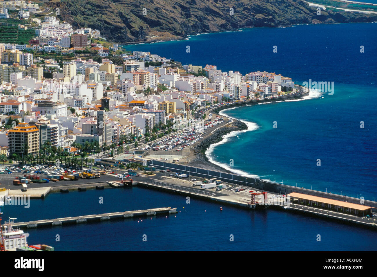 Luftaufnahme von Santa Cruz De La Palma und den Hafen Santa Cruz De La Palma La Palma Kanaren Spanien Atlantik Europa Stockfoto