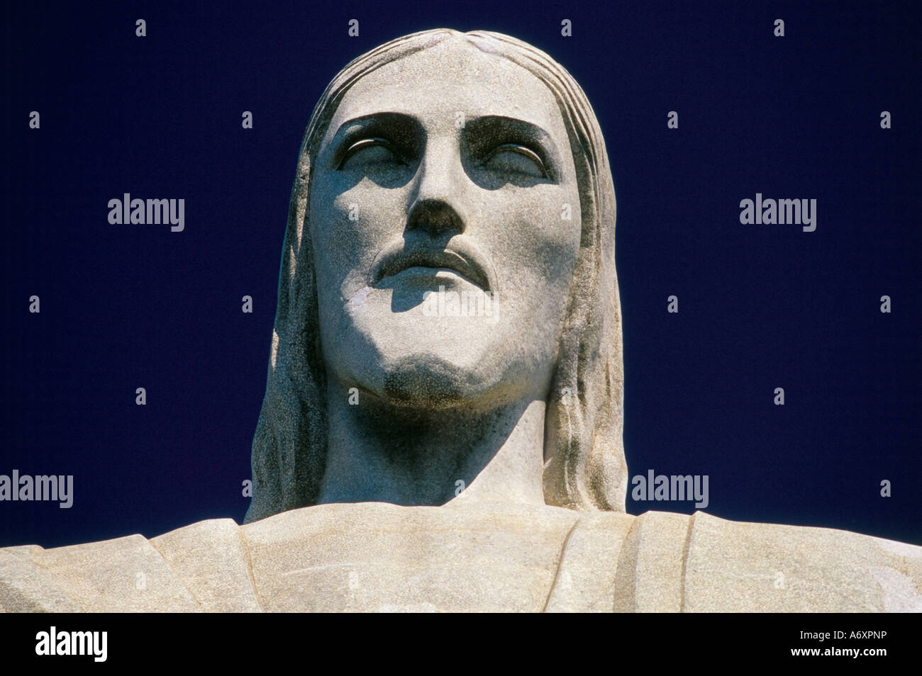 Nahaufnahme des Kopfes des Cristo Redentor Christus Erlöser Statue Rio De Janeiro Brasilien Südamerika Stockfoto