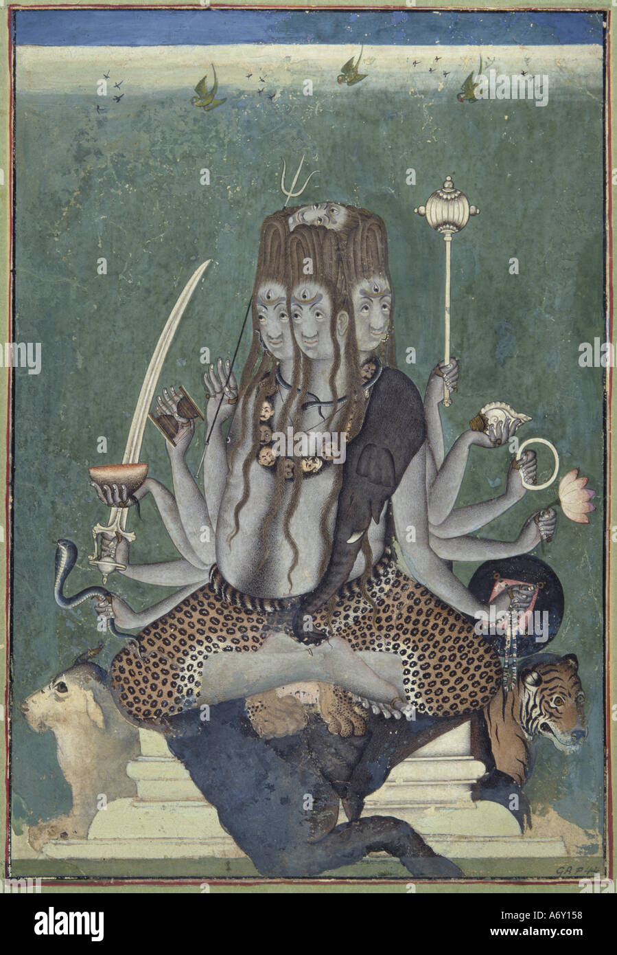 Die fünf konfrontiert Shiva. Indien, Mitte des 18. Jahrhunderts. Stockfoto
