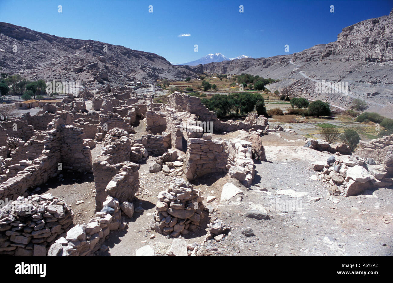 Pukara de Lasana archäologische Ruinen im Valle De La Lasana N Chile Lickanantai Kultur aufgegeben in 1540 beliebtes Ausflugsziel Stockfoto