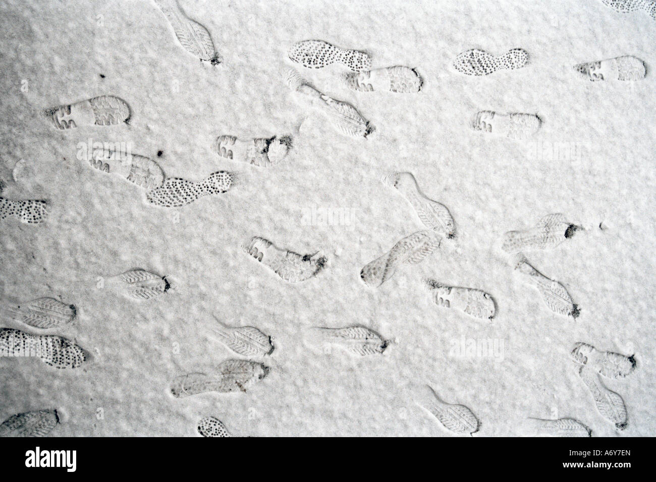 Fußspuren im Schnee Stockfoto