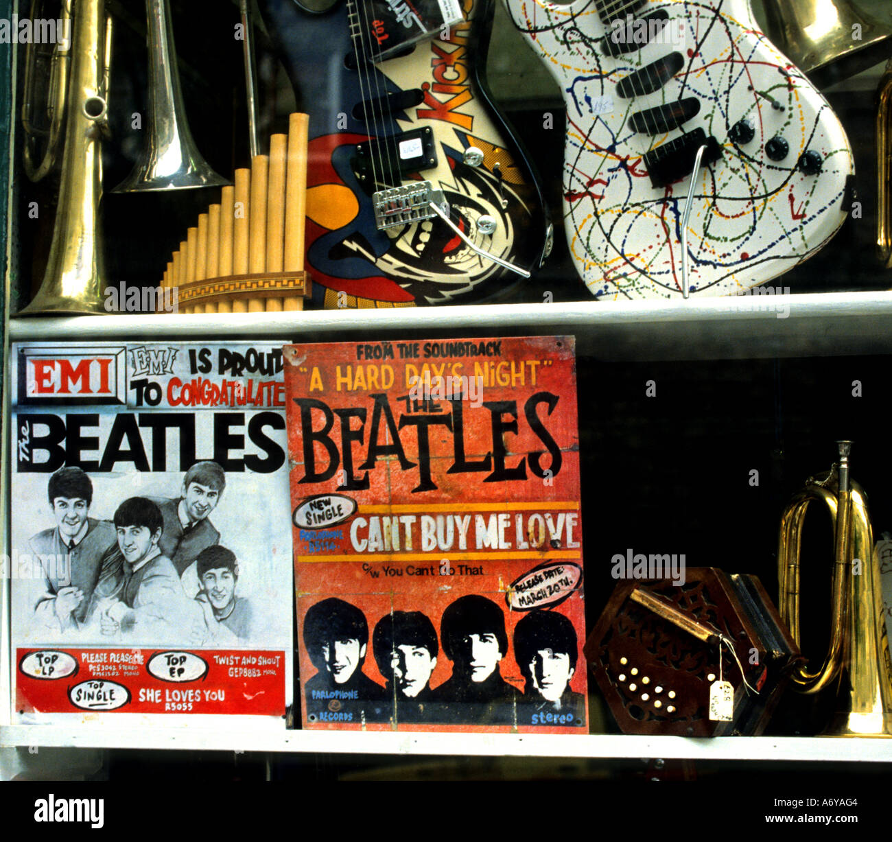 Musik Beatles Rekord Cotswolds Campden Shop Shop Rekord-Datenträger Stockfoto