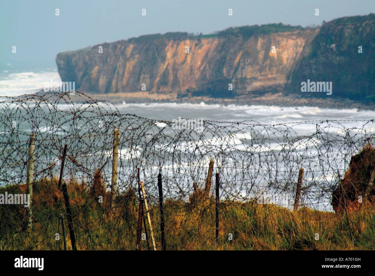 Pointe du Hoc Le Hoc Punkt Standort des D-Day Landungen im Juni 1944 im zweiten Weltkrieg Omaha Beach Normandie Frankreich Europa Stockfoto