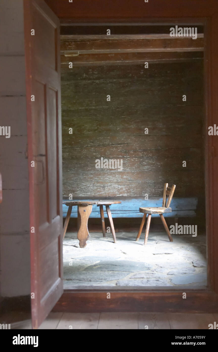 Wo Linné geboren wurde. Einrichtung mit Möbeln und Dekoration aus dieser Zeit. Die Farm in Rashult, wo Carl von Linné geboren wurde. SM Stockfoto