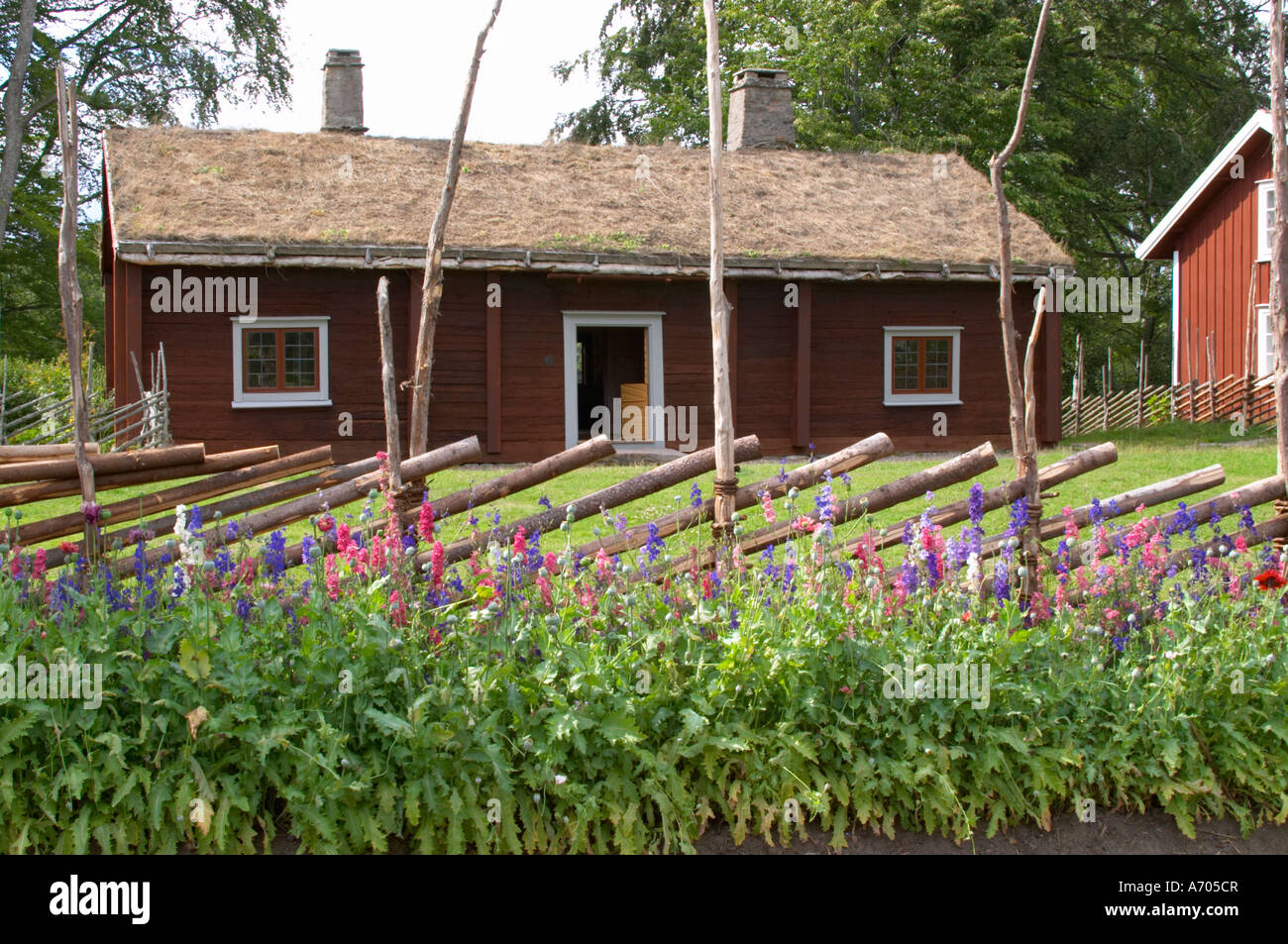 Wo Linné geboren wurde. Der Kräutergarten mit typischen Linnaeus Mal Pflanzen. Die Farm in Rashult, wo Carl von Linné geboren wurde. Stockfoto