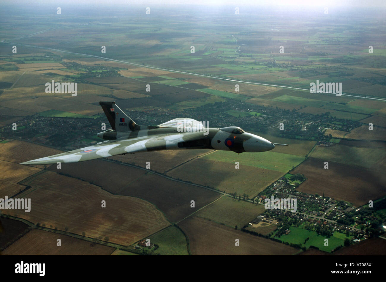 Royal Air Force XH558 Avro Vulcan Bomber Jet Flugzeuge am letzten offiziellen Flug 7. September 1992 von RAF Waddington Stockfoto