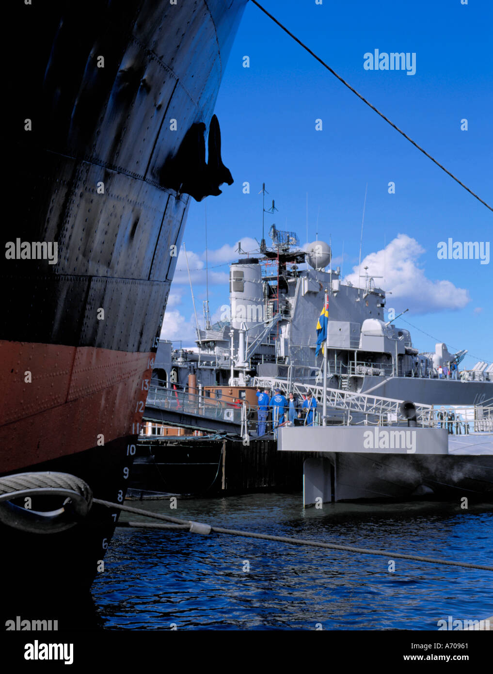 Schiffe am Maritima Centrum (Maritime Centre), Backhuskajen, Göteborg (Gothenburg), Schweden. Stockfoto