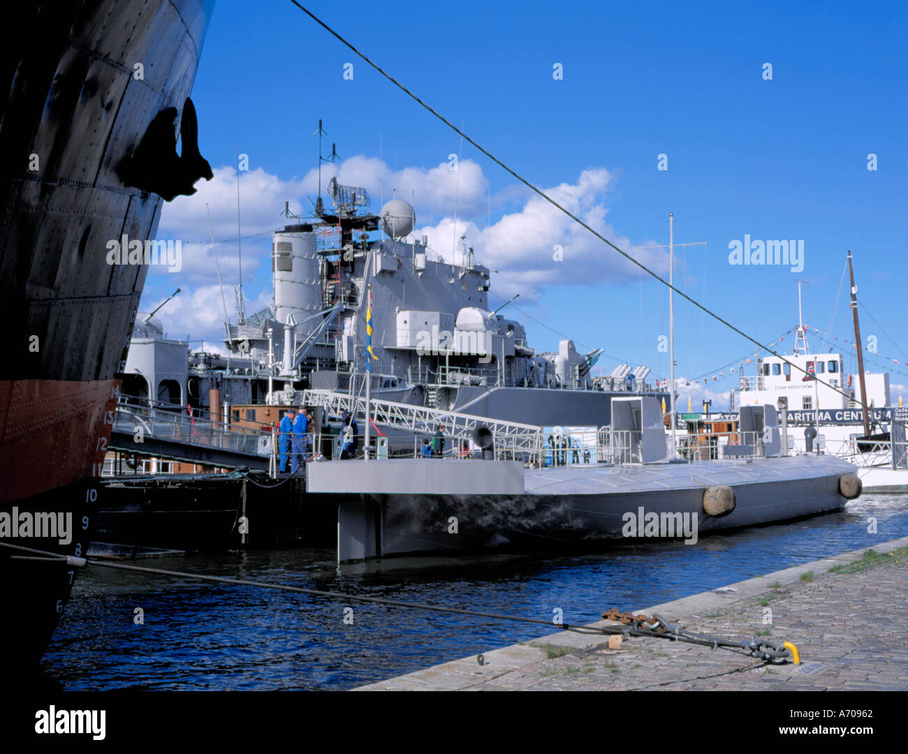 Schiffe am Maritima Centrum (Maritime Centre), Backhuskajen, Göteborg (Gothenburg), Schweden. Stockfoto