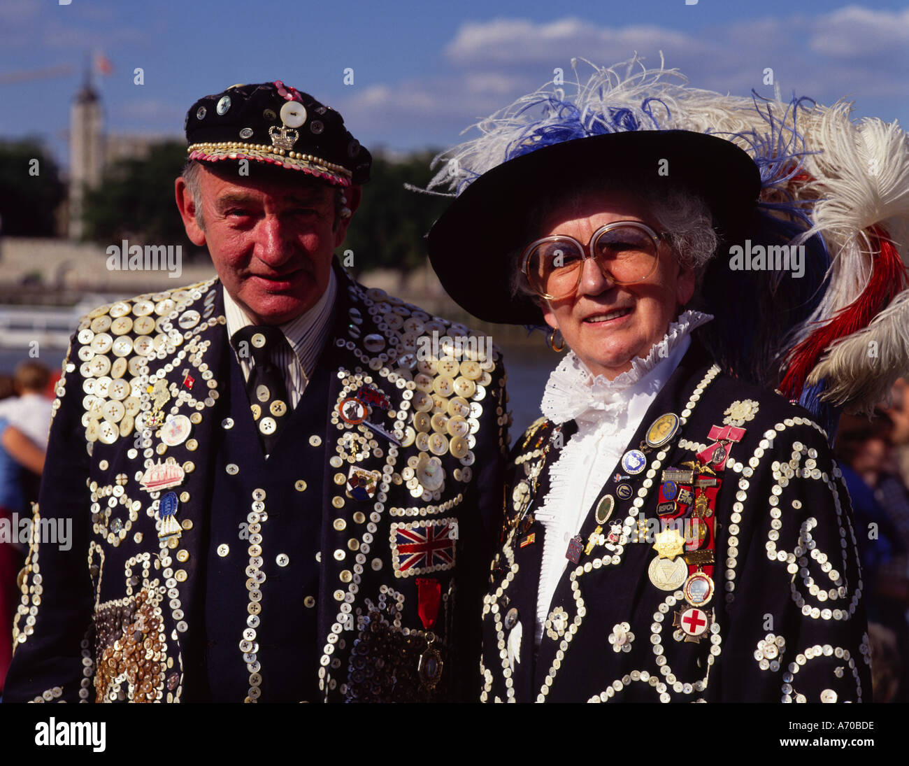 Pearly King und Queen in London England UK Stockfoto